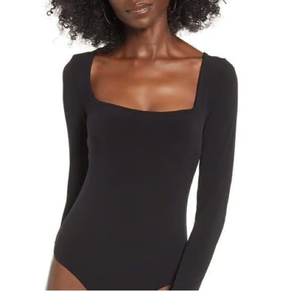 Leith Black Square neck Long sleeve Bodysuit - Picture 1 of 7